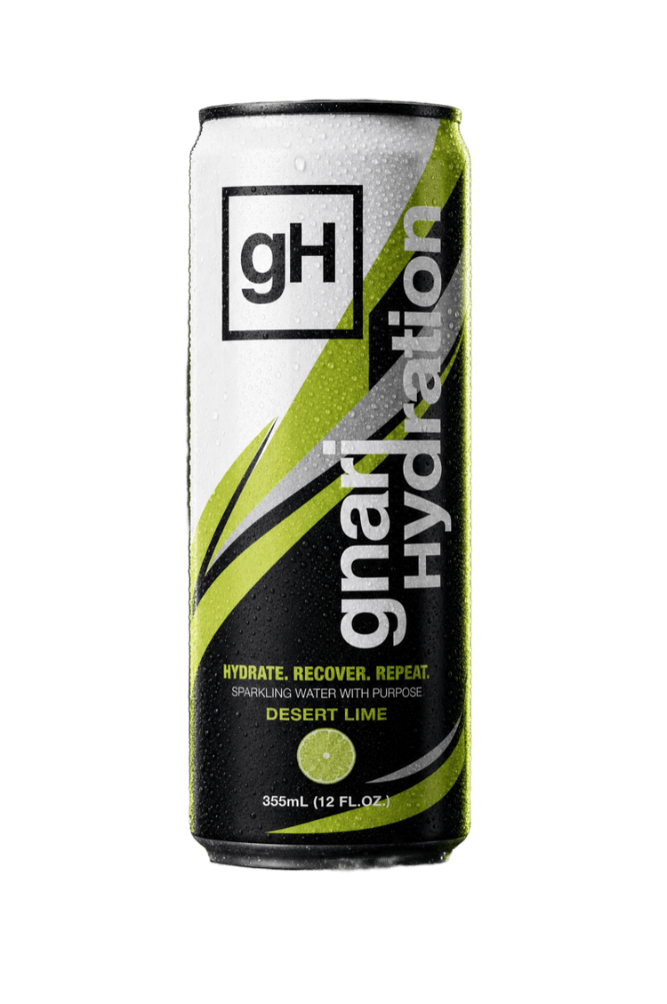 Gnari Hydration Desert Lime sparkling water can, studio shot with condensation